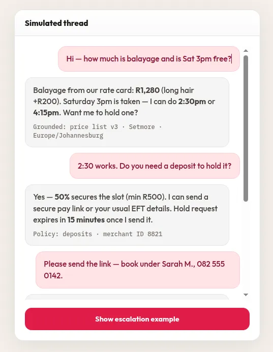 Autoresponder AI interface showing messaging and booking-aware replies